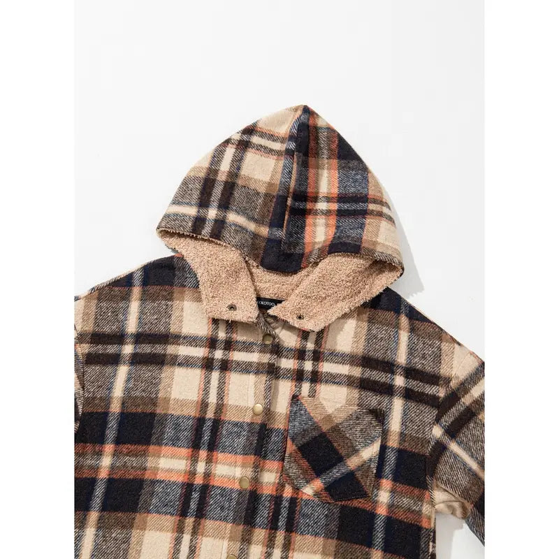 Women's Flannel Hooded Plaid 2026 Shacket Thick