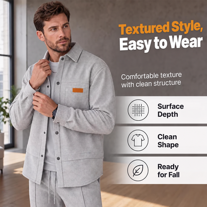 Men's two-piece casual set: waffle knit jacket and trousers