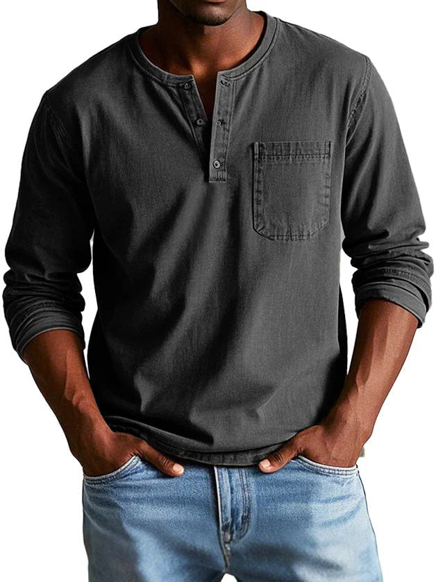 💫Clearance Sale🔥Men's Fashion Vintage Distressed Pocket Long Sleeve Henley Shirt