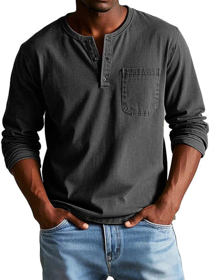 💫Clearance Sale🔥Men's Fashion Vintage Distressed Pocket Long Sleeve Henley Shirt