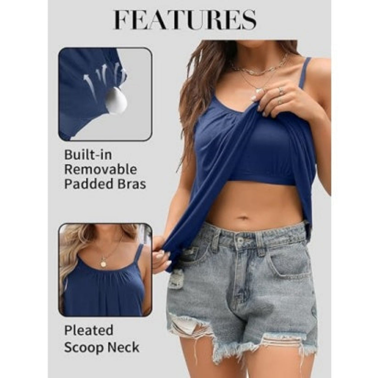 Women's Cool Flowy Bra Cami | with Built-in Cups | Relaxed Fit | Adjustable Spaghetti Strap