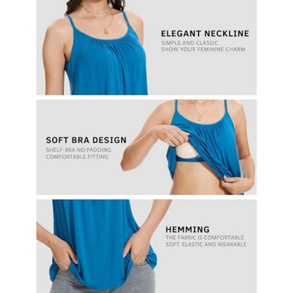 Women's Cool Flowy Bra Cami | with Built-in Cups | Relaxed Fit | Adjustable Spaghetti Strap