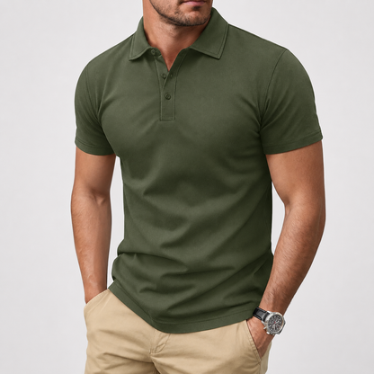 Men's Polo Shirt, Short Sleeve, Soft Cotton Piqué T-Shirt, Three-Button Classic Fit, Casual High-Performance Golf Shirt