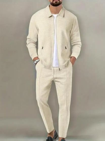 Men's 2-Piece Plain Zip-Up Jacket & Drawstring