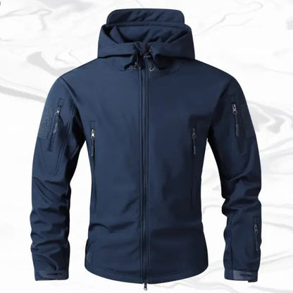 Men's Fitted Woven Hooded Jacket – Water-Resistant Outdoor Coat with Multi Zipper Pockets