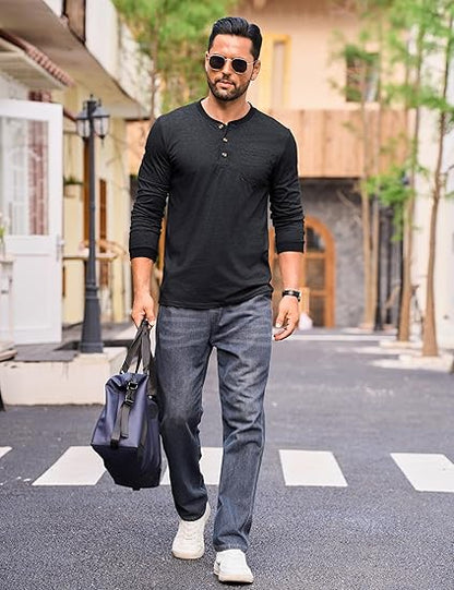 💫Clearance Sale🔥Men's Fashion Vintage Distressed Pocket Long Sleeve Henley Shirt