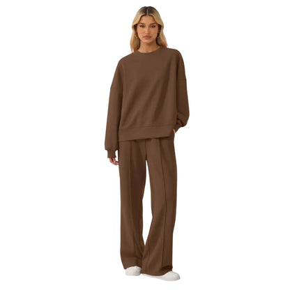 Women's Cozy Round Neck Top & Wide Leg Trousers Two Piece Outfits