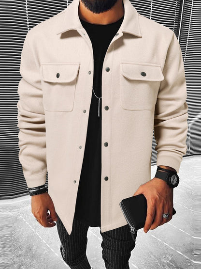 Men's Button Front Pocket Jacket, Casual Collared Long Sleeve Outerwear for Fall & Winter