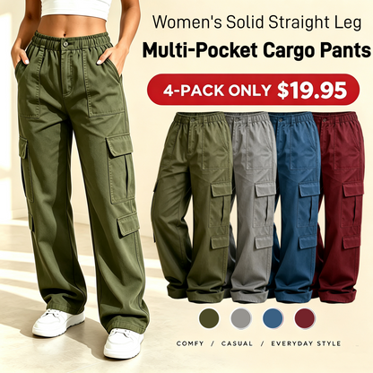 💚LAST DAY SALE|Women's Solid Straight Multi-Pocket Cargo Pants