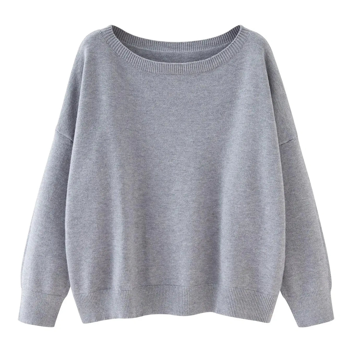 Women's Plain Scoop Neck Sweater, Casual Drop Shoulder Long Sleeve Jumper