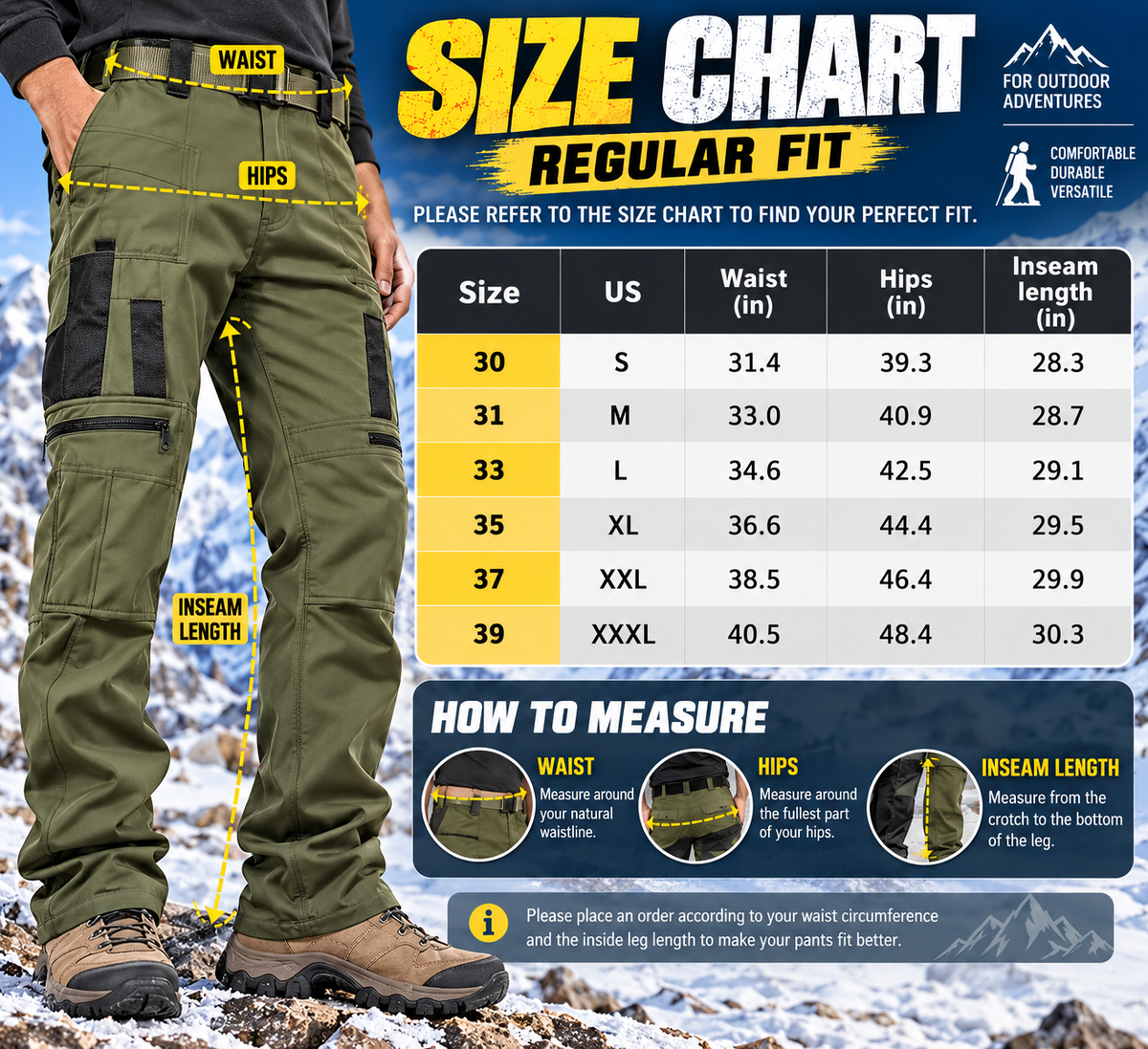 Men's Fleece Lined Work Pants, Warm Windproof Tactical Cargo Pants with Multi-Pockets