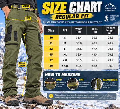 Men's Fleece Lined Work Pants, Warm Windproof Tactical Cargo Pants with Multi-Pockets