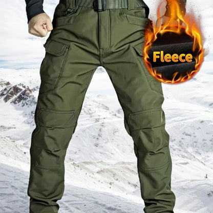 Men's Fleece-Lined Tactical Cargo Pants, Windproof Warm Work Pants with Multi-Pockets