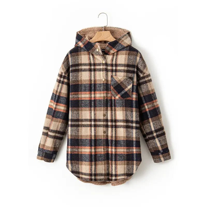 Women's Flannel Hooded Plaid 2026 Shacket Thick