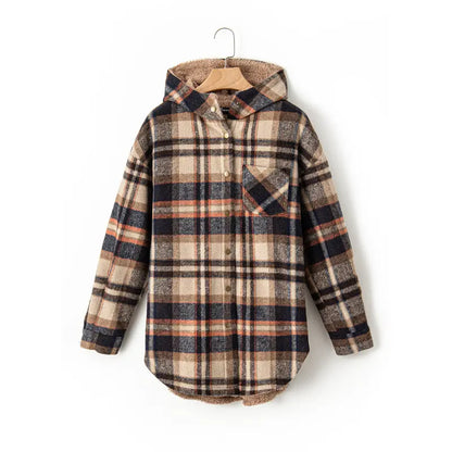 Women's Flannel Hooded Plaid 2026 Shacket Thick