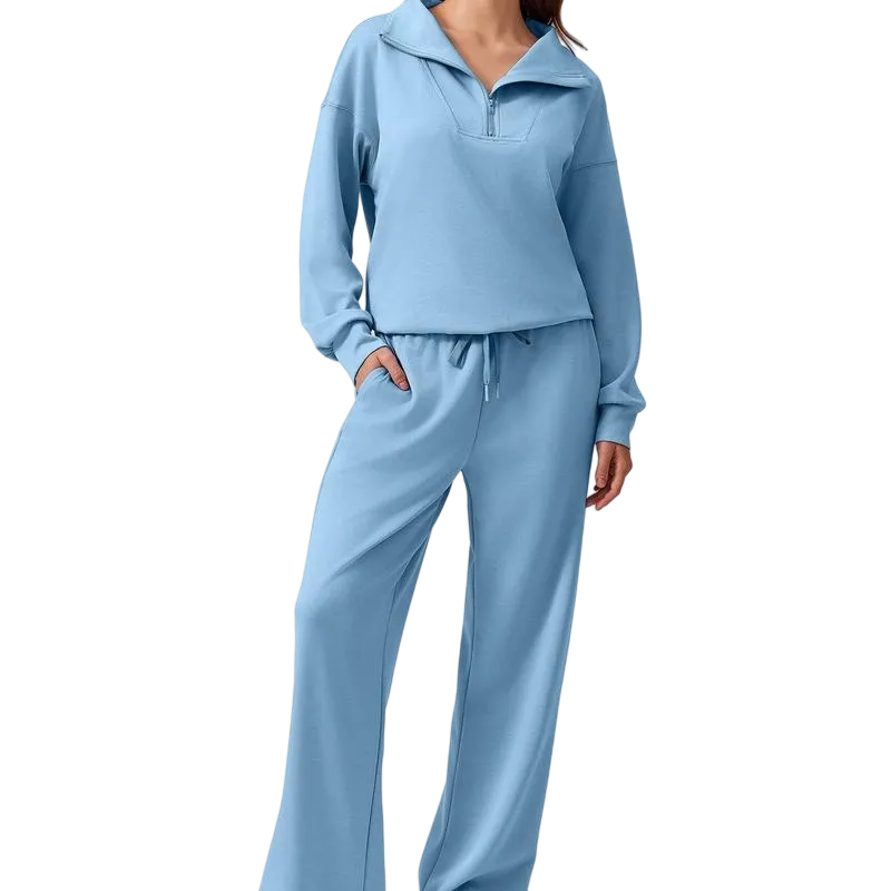 Women’s 2-Piece Sporty Lounge Set – Long Sleeve Half-Zip Top & Comfy Pants