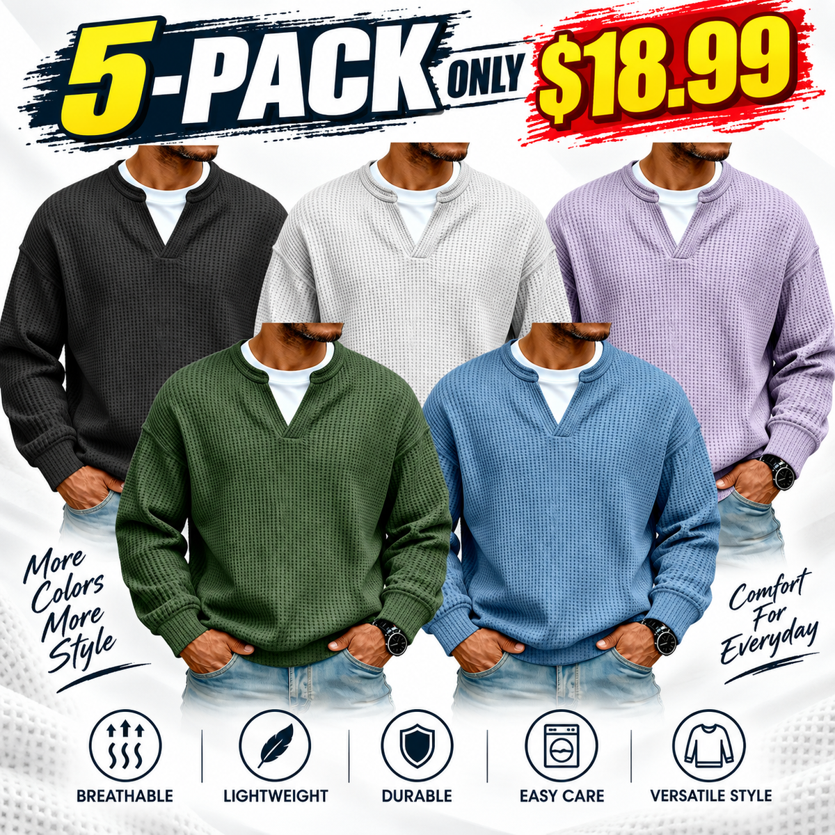 Timeless Comfort | Men's Textured Waffle Layered-Look Long-Sleeve Tee