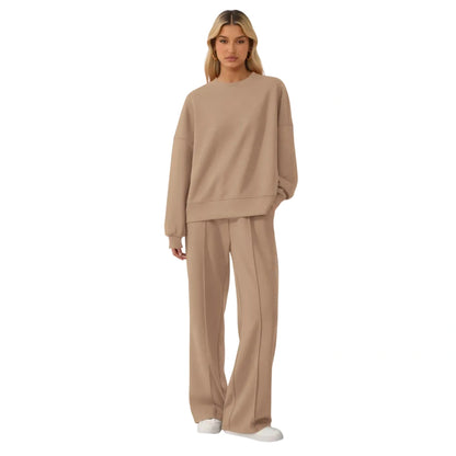Women's Cozy Round Neck Top & Wide Leg Trousers Two Piece Outfits