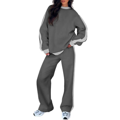 Women's 2-Piece Thermal Fleece Blend Gym Set - Crewneck Drop Shoulder Sweatshirt