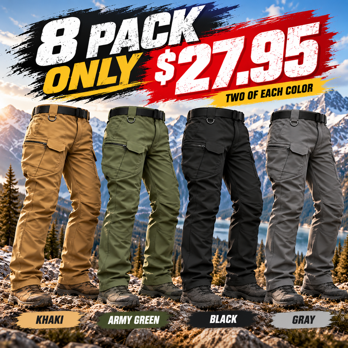 Men's Fleece-Lined Tactical Cargo Pants, Windproof Warm Work Pants with Multi-Pockets