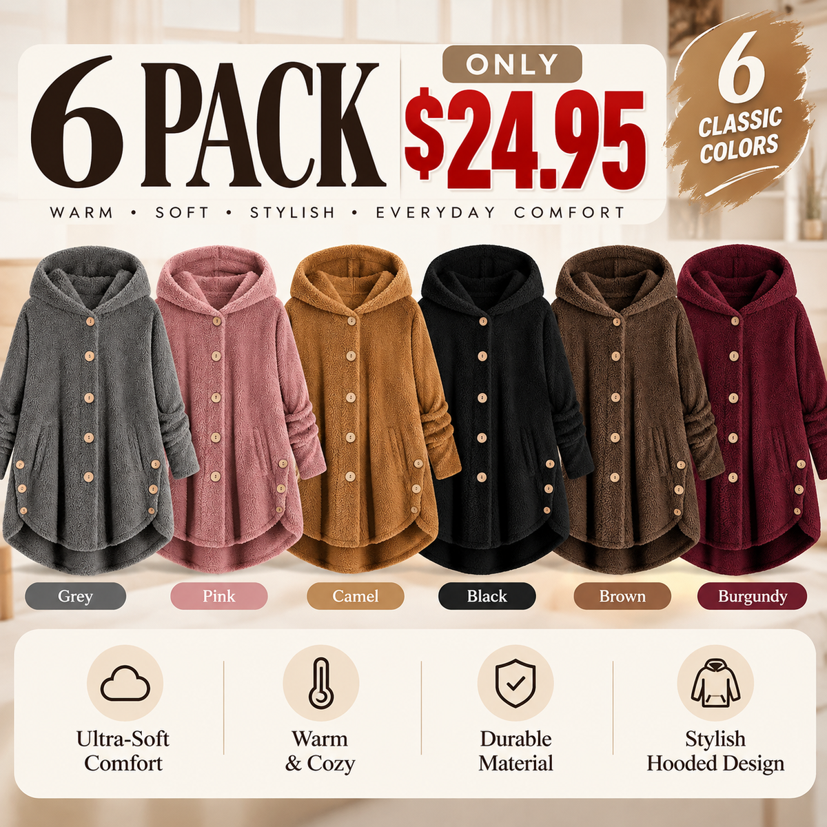🌸Loose Plus-Size, Durable & Versatile🧥 Women's Fleece Hooded Coat