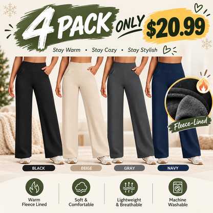 Fleece Lined Pants Women Wide Leg Yoga Pants with Pockets Casual High Waisted Sweatpants