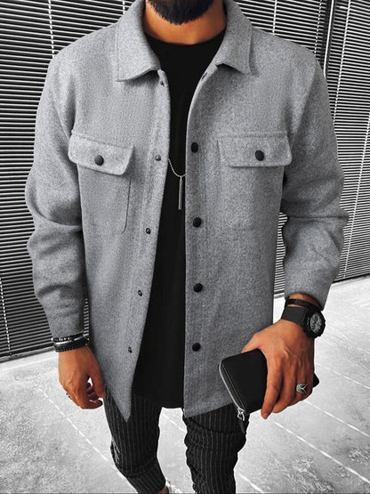Men's Button Front Pocket Jacket, Casual Collared Long Sleeve Outerwear for Fall & Winter