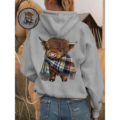 🐮 50% OFF!!🎁Cute Highland Cow Cozy Fleece-Lined Hooded Sweatshirt