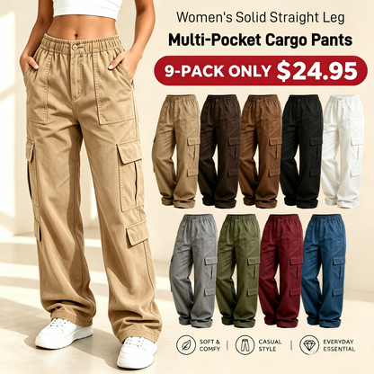 💚LAST DAY SALE|Women's Solid Straight Multi-Pocket Cargo Pants