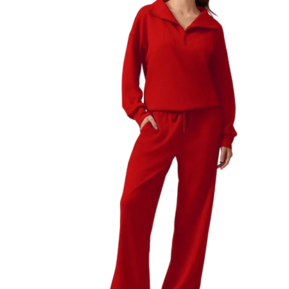 Women’s 2-Piece Sporty Lounge Set – Long Sleeve Half-Zip Top & Comfy Pants
