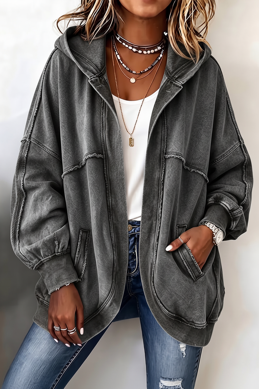 🎁New Arrivals🎉Cozy Vintage-Washed Hooded Sweatshirt Jacket