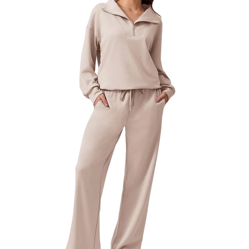 Women’s 2-Piece Sporty Lounge Set – Long Sleeve Half-Zip Top & Comfy Pants