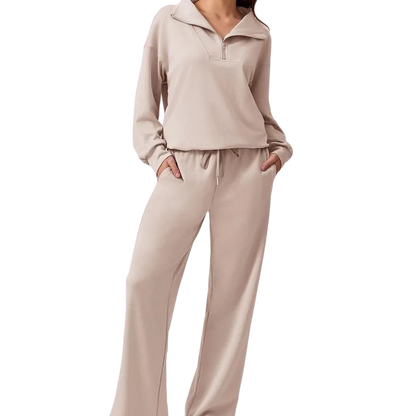 Women’s 2-Piece Sporty Lounge Set – Long Sleeve Half-Zip Top & Comfy Pants