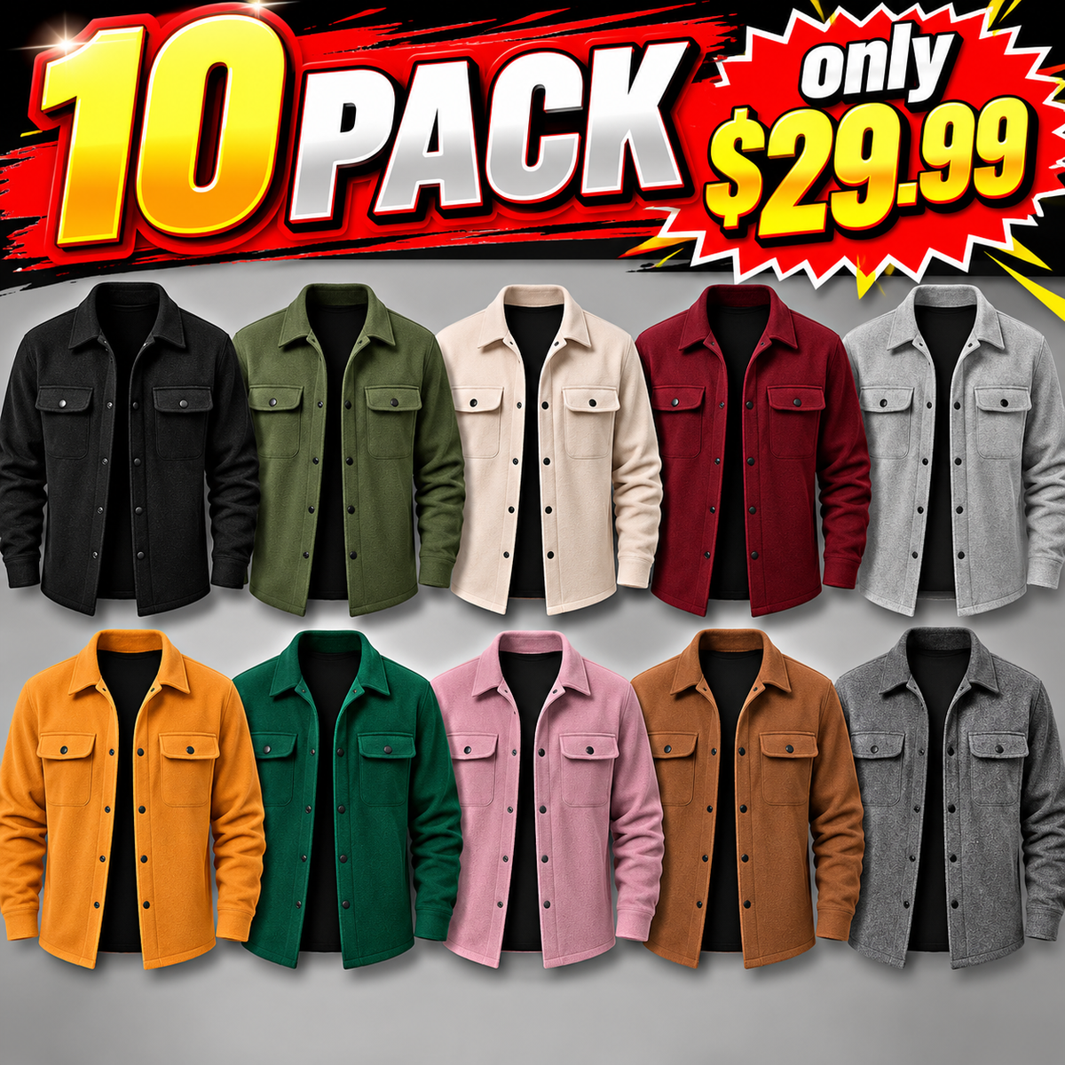 Men's Button Front Pocket Jacket, Casual Collared Long Sleeve Outerwear for Fall & Winter