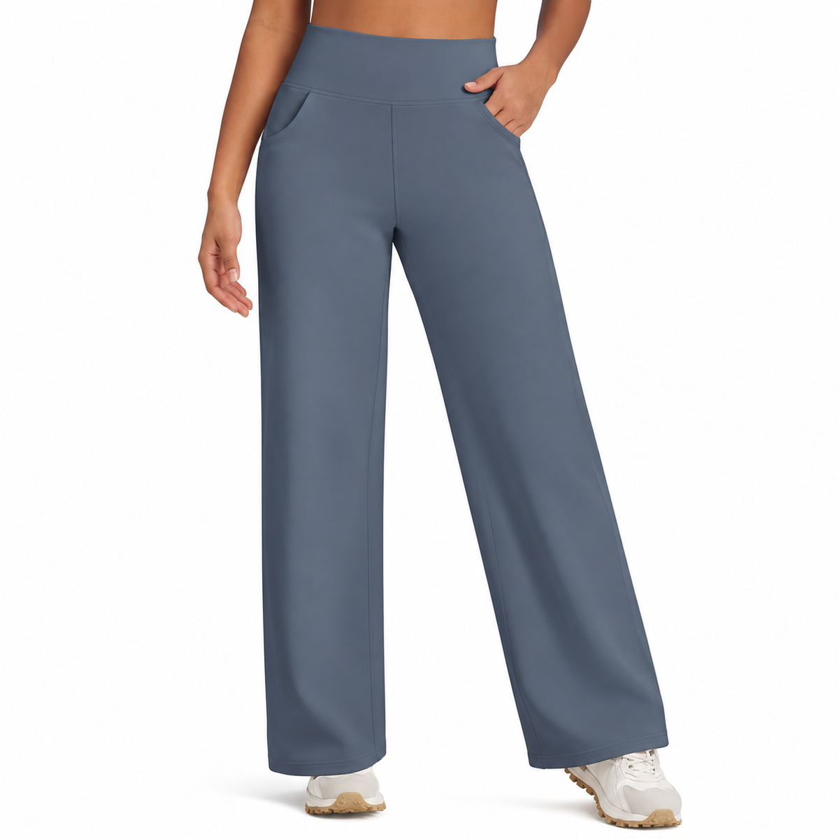 Fleece Lined Pants Women Wide Leg Yoga Pants with Pockets Casual High Waisted Sweatpants