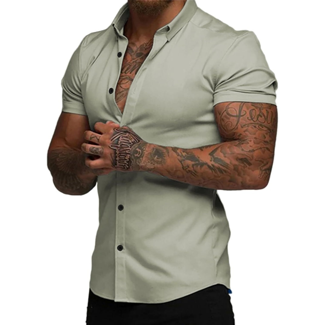 Men's slim fit stretch wrinkle-free button shirt