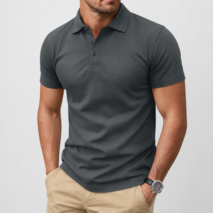 Men's Polo Shirt, Short Sleeve, Soft Cotton Piqué T-Shirt, Three-Button Classic Fit, Casual High-Performance Golf Shirt