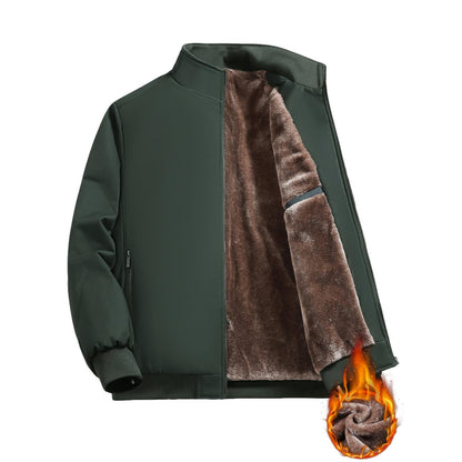 Men's Solid Color Plain Zip Up Thick Thermal Lined Fleece Jacket, Coats, Regular Fit Casual Long Sleeve Zip