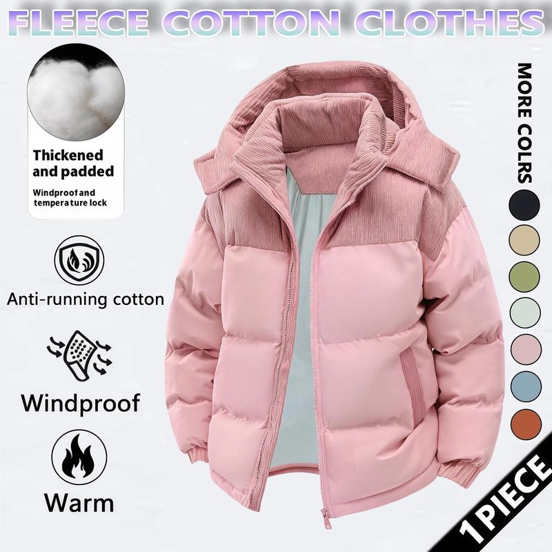 Men's Winter Coat Hooded Fleece Lined Color Block Jacket，Removable Hood, Windproof Padding