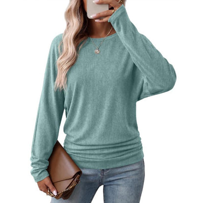 Womens Long Sleeve Shirts Ruched Hem Fall Tops Lightweight Sweaters
