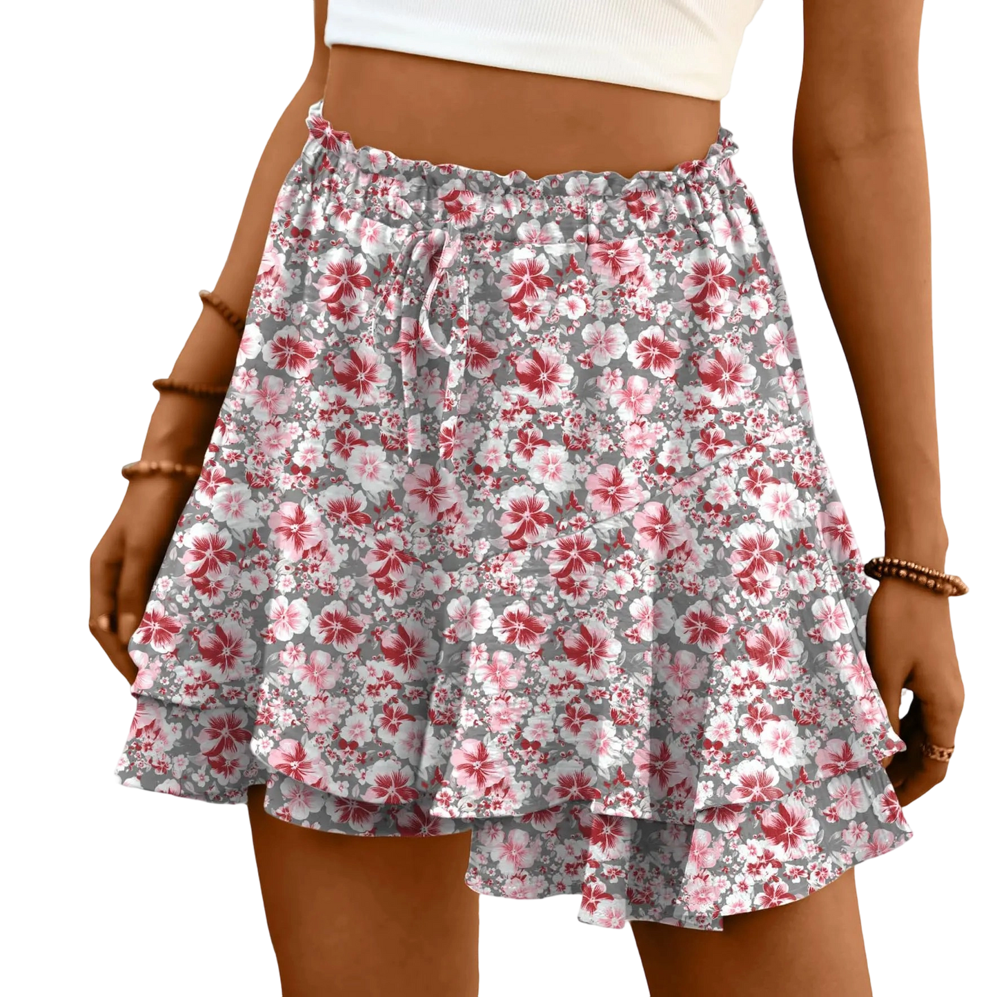 Flowy Shorts for Women Boho Ruffle Tiered Butterfly Skorts