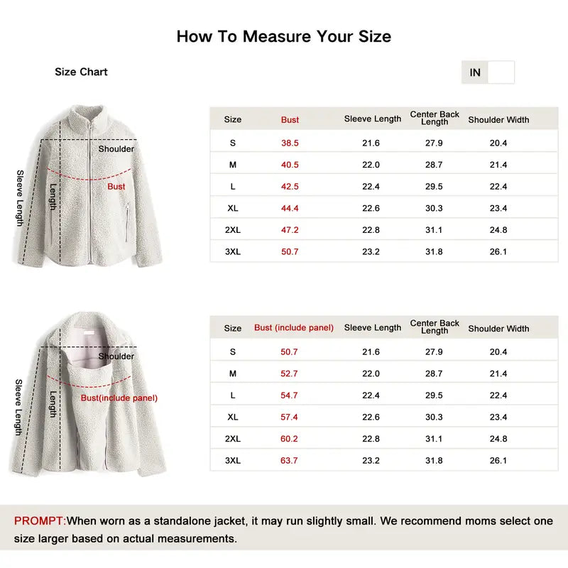 Women's 2-in-1 Hip-Length Casual Sports Outerwear Coat, Soft Teddy Fleece Long-Sleeve Zippered Top with Pocket