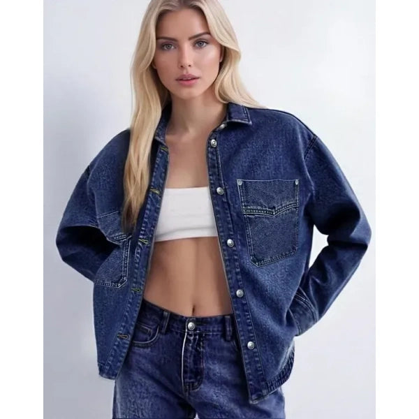 Women's Solid Color Button Denim Jacket