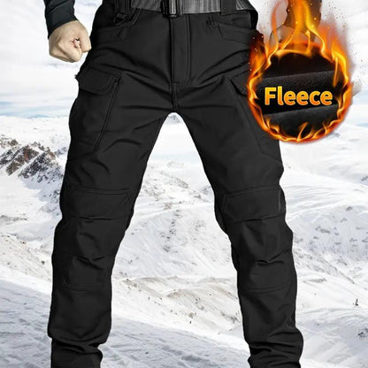 Men's Fleece-Lined Tactical Cargo Pants, Windproof Warm Work Pants with Multi-Pockets
