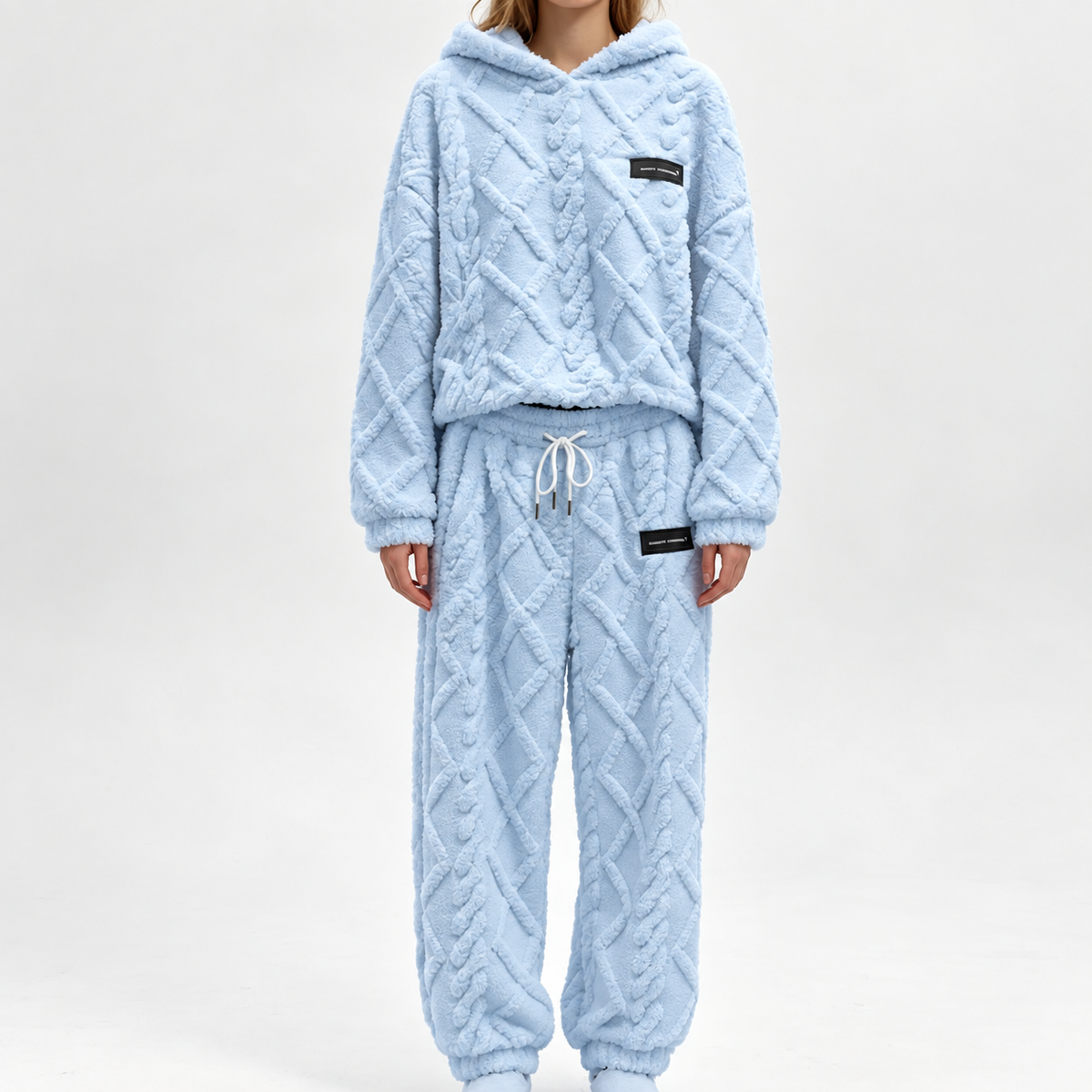 Textured Fleece-Look Hoodie And Pants Set