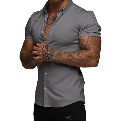 Men's slim fit stretch wrinkle-free button shirt