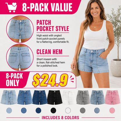 🔥Flash Sale⚡Light Blue Patch-Pocket Denim Shorts - 8/12 Pack Value Set