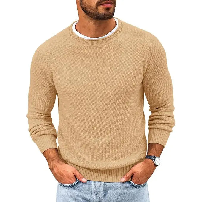 Mens Crewneck Sweater Casual Textured Knitted Thermal Pullover Sweaters