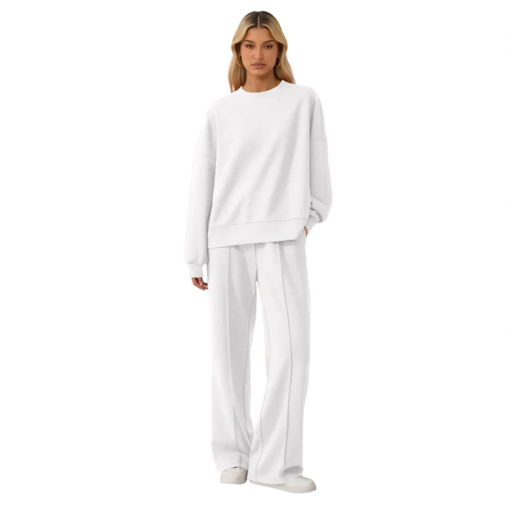 Women's Cozy Round Neck Top & Wide Leg Trousers Two Piece Outfits