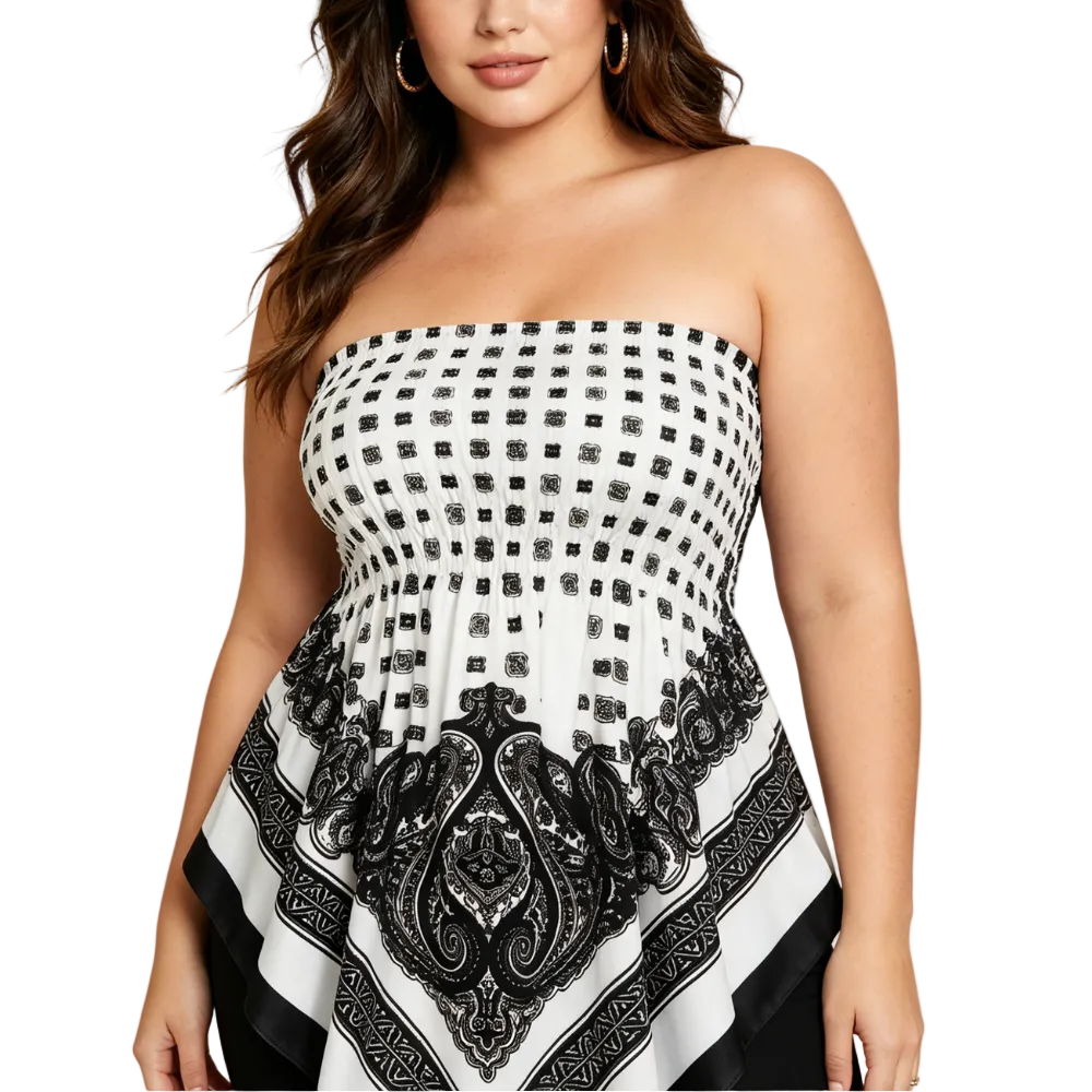 Plus Size Women's Strapless Towel Print Top